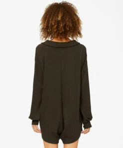 BILLABONG Relax All Day Half-Button Romper OFF BLACK -Womens Dresses sales 2022 abjkd00151 billabongw ofb bck1