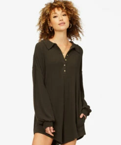 BILLABONG Relax All Day Half-Button Romper OFF BLACK