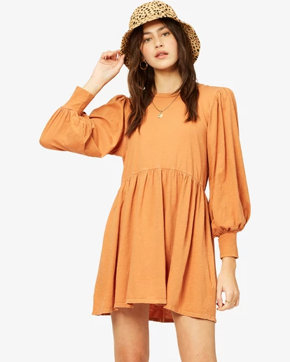 BILLABONG Day To Dream Long Sleeve Babydoll Dress TOFFEE 1 BILLABONG Day To Dream Long Sleeve Babydoll Dress TOFFEE
