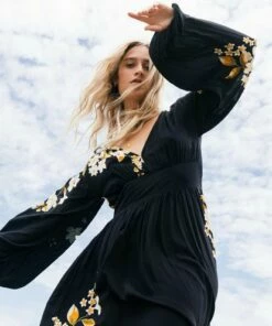 BILLABONG Night Bloom Long Sleeve Maxi Dress BLACK -Womens Dresses sales 2022 abjwd00151 billabongl blk frt2