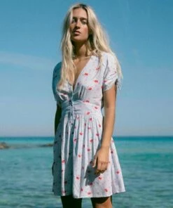 BILLABONG Twirl Twist V-Neck Mini Dress ICE BLUE