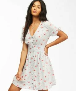 BILLABONG Twirl Twist V-Neck Mini Dress ICE BLUE -Womens Dresses sales 2022 abjwd00204 billabongw icb sd1