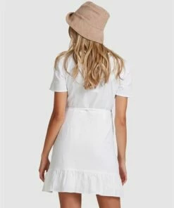 BILLABONG Crosshatch Wrap Mini Dress WHITE -Womens Dresses sales 2022 abjwd00242 billabongwg wht bck1