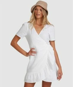 BILLABONG Crosshatch Wrap Mini Dress WHITE