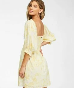 BILLABONG Groovy Girl Woven Dress YELLOW FADE -Womens Dresses sales 2022 abjwd00246 billabongw ylf bck1