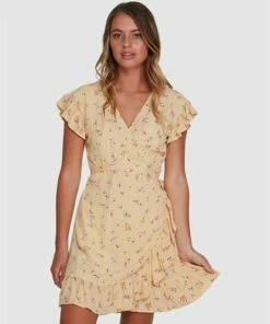 BILLABONG Pretty Moon Wrap Dress MELLOW YELLOW