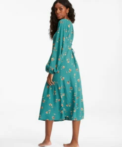 BILLABONG Sweet To Me Long Sleeve Midi Dress EMERALD -Womens Dresses sales 2022 abjwd00333 billabongw eme bck1