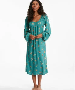 BILLABONG Sweet To Me Long Sleeve Midi Dress EMERALD -Womens Dresses sales 2022 abjwd00333 billabongw eme frt1