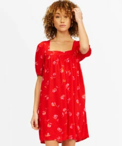 BILLABONG Bay Side Babydoll Dress RED VELVET