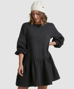 BILLABONG Wishes Tiered Dress BLACK 8 BILLABONG Wishes Tiered Dress BLACK -Womens Dresses sales 2022 abjwd00346 billabongw blk frt2
