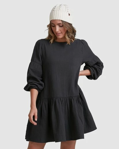 BILLABONG Wishes Tiered Dress BLACK 4 BILLABONG Wishes Tiered Dress BLACK - Image 4