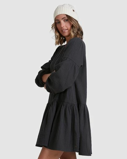 BILLABONG Wishes Tiered Dress BLACK 2 BILLABONG Wishes Tiered Dress BLACK - Image 2