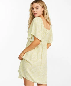BILLABONG Secret Garden Babydoll Mini Dress LIME -Womens Dresses sales 2022 abjwd00361 billabongw lim bck1