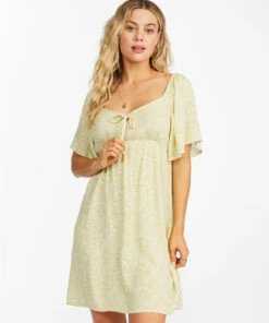 BILLABONG Secret Garden Babydoll Mini Dress LIME