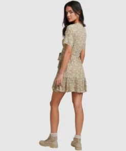 BILLABONG Little River Wrap Mini Dress OLIVE -Womens Dresses sales 2022 abjwd00380 billabongw olv bck1