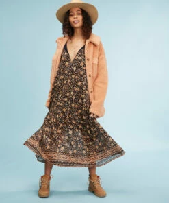 BILLABONG Storm Rider Shift Midi Dress OFF BLACK