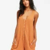 BILLABONG Fade Away Button-Up Knit Romper TOFFEE