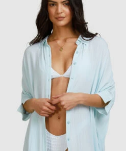 BILLABONG Beach Dream Cover-Up Dress PASTEL BLUE -Womens Dresses sales 2022 abjx600181 billabongw beh0 dtl1