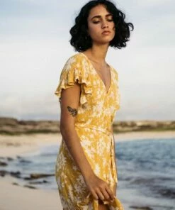 BILLABONG Wrap And Roll Dress BRIGHT GOLD