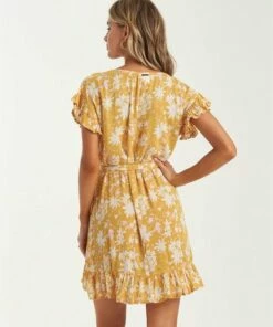BILLABONG Wrap And Roll Dress BRIGHT GOLD -Womens Dresses sales 2022 jd331bwr billabongw big bck1