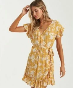 BILLABONG Wrap And Roll Dress BRIGHT GOLD -Womens Dresses sales 2022 jd331bwr billabongw big frt2