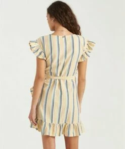 BILLABONG Wrap And Roll Mini Dress PALE YELLOW -Womens Dresses sales 2022 jd513bwr billabongw pal bck1