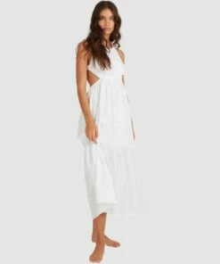 BILLABONG Shore Thing Maxi Dress WHITE -Womens Dresses sales 2022 ubjwd00140 billabongw wht frt2