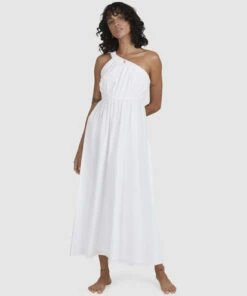 BILLABONG Shorebird Maxi One-Shoulder Dress WHITE