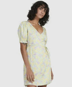 BILLABONG Tempest Wrap Dress LEMON LIME